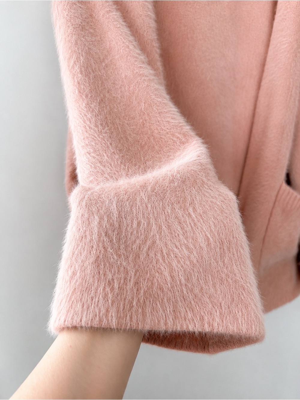 Handmade Oversized Blush Pink Fuzzy Cardigan | Angora | Open Front Sweater - Picture 6 of 11